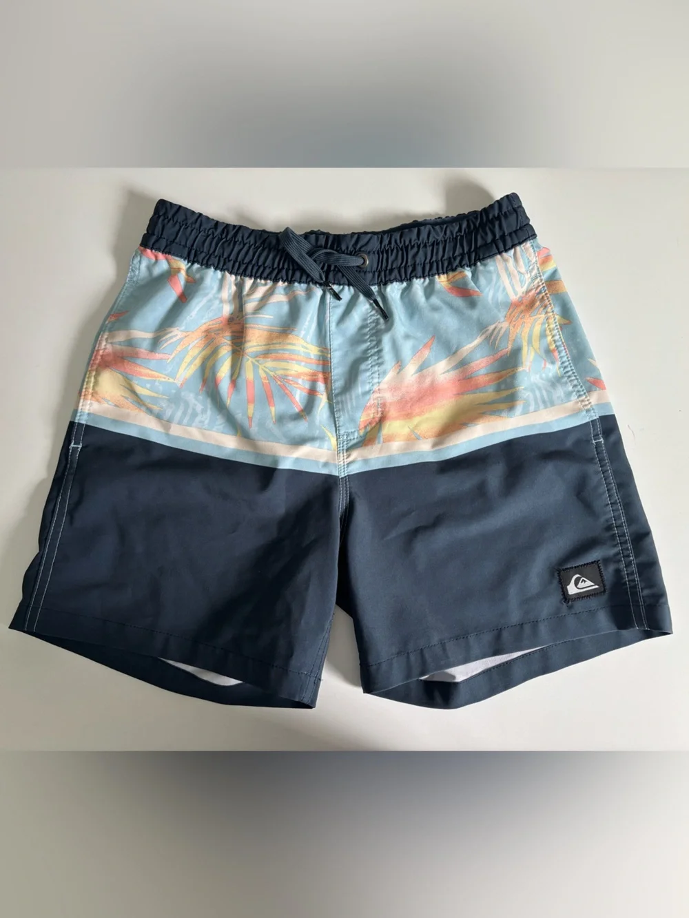 Quiksilver Boys Swim Trunks Navy Blue and Light Blue Tropical Quick Dry Shorts